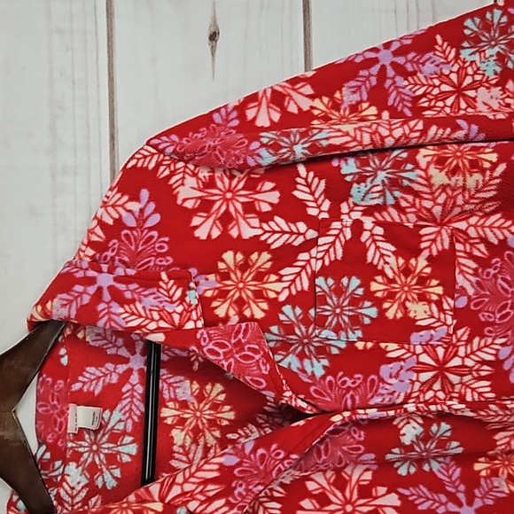 Pink K Snowflake Red Holiday Fleece PJ Pajama Set - Size Large - Picture 4 of 13